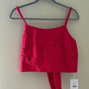Andie Pink Eyelet Women's Crop Tie Top‎ Size Large